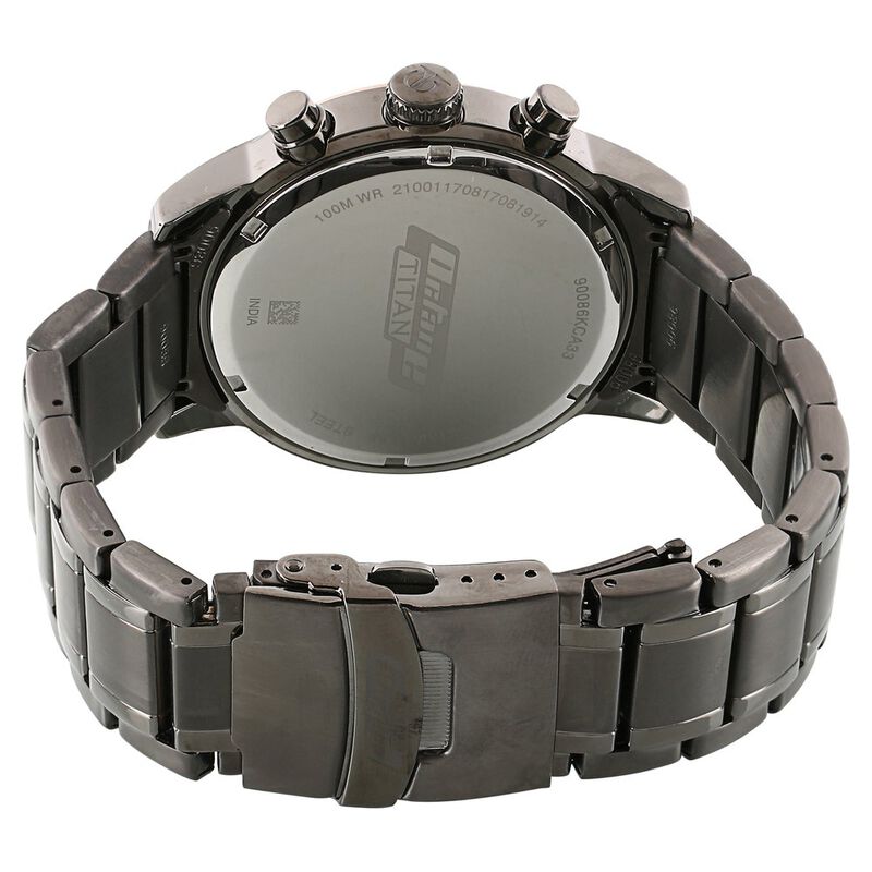 Titan Octane Quartz Chronograph Black Dial Stainless Steel Strap Watch for Men NR90086KM03 - KRISHNA WATCH COMPANY