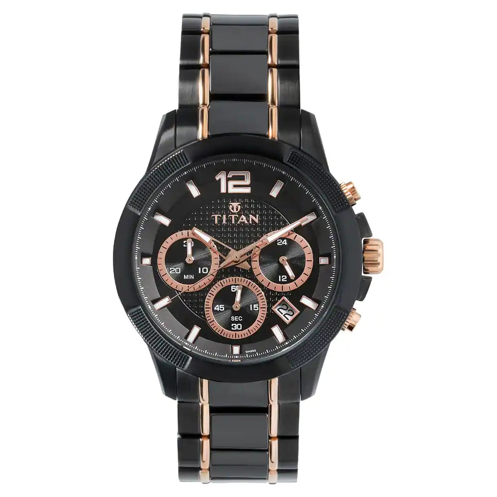Titan Black Dial Chronograph Watch with Steel & Ceramic Strap 90090KD02 - KRISHNA WATCH COMPANY