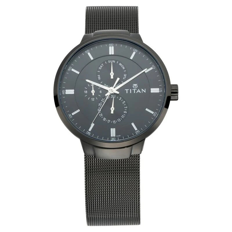 Titan Workwear Black Dial Quartz Multifunction Stainless Steel Strap watch for Men / 90093NM01 - KRISHNA WATCH COMPANY