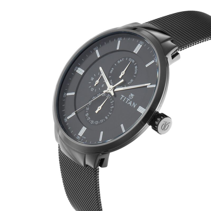 Titan Workwear Black Dial Quartz Multifunction Stainless Steel Strap watch for Men / 90093NM01 - KRISHNA WATCH COMPANY