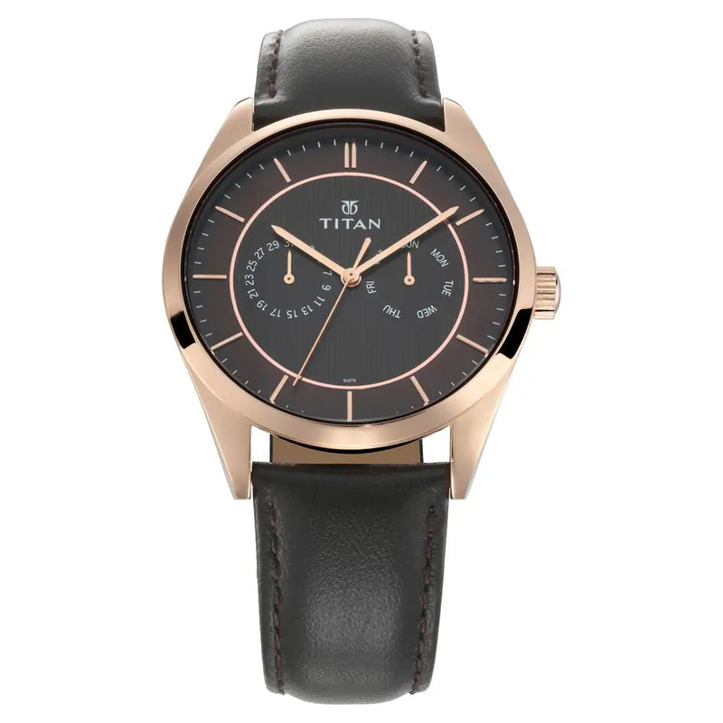 Titan Workwear Brown Dial Leather Strap Watch NN90098WL01 (DJ272) - KRISHNA WATCH COMPANY