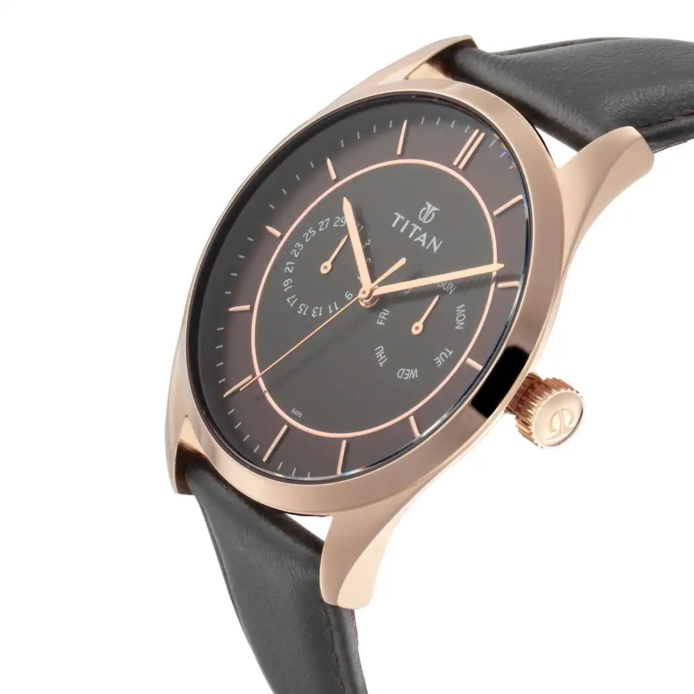 Titan Workwear Brown Dial Leather Strap Watch NN90098WL01 (DJ272) - KRISHNA WATCH COMPANY