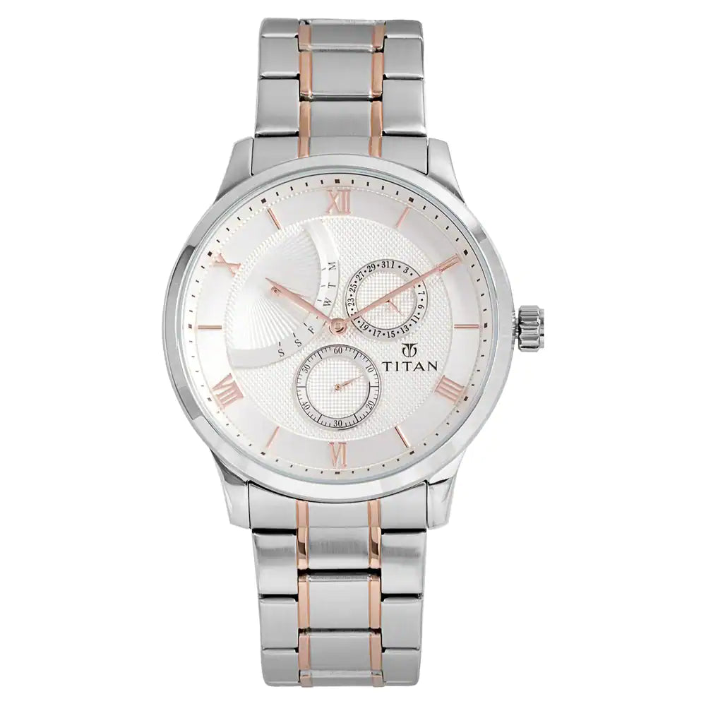 Titan Retrograde White Dial Stainless Steel Strap Watch NP90101KM01 - KRISHNA WATCH COMPANY