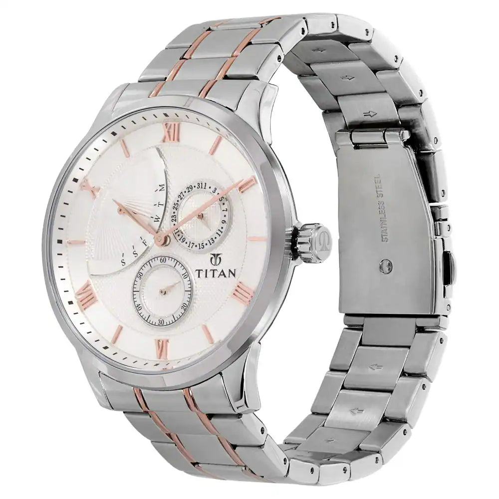 Titan Retrograde White Dial Stainless Steel Strap Watch NP90101KM01 - KRISHNA WATCH COMPANY