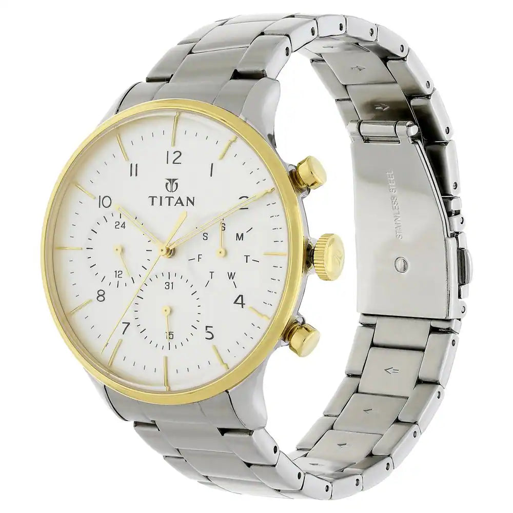 Titan Classique White Dial Stainless Steel Strap Watch NP90102BM01 (DH749) - KRISHNA WATCH COMPANY