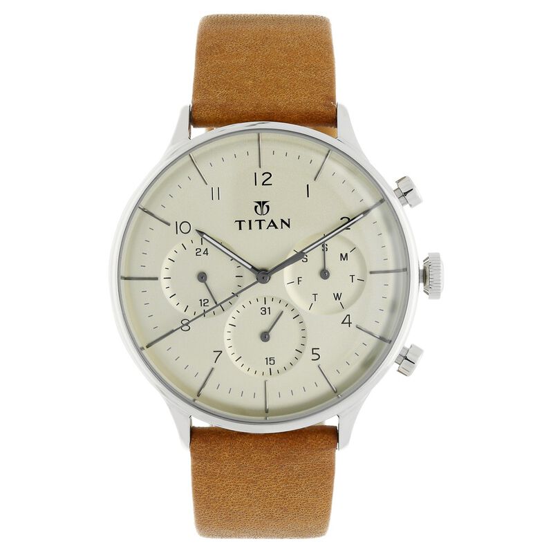 Titan Quartz Multifunction Silver Dial Leather Strap Watch for Men NR90102SL01 / NS90102SL01 - KRISHNA WATCH COMPANY