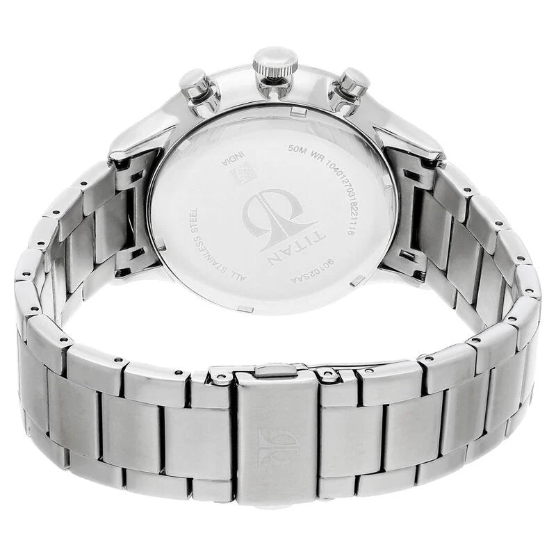 Titan Quartz Multifunction Blue Dial Stainless Steel Strap Watch for Men 90102SM01