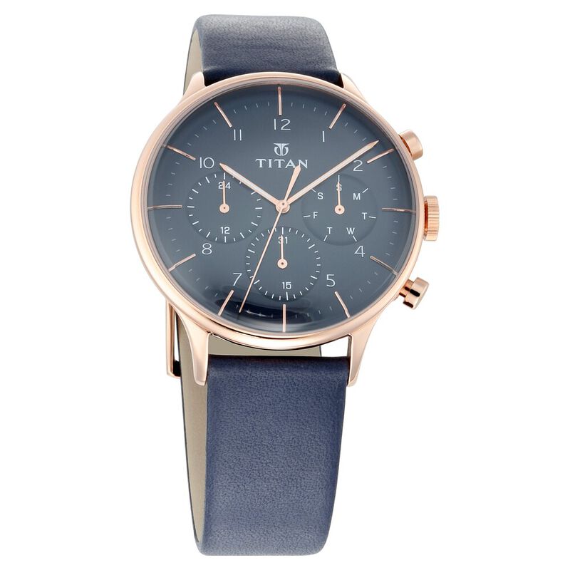 Titan Quartz Multifunction Blue Dial Leather Strap Watch for Men NR90102WL02 / NS90102WL02 - KRISHNA WATCH COMPANY