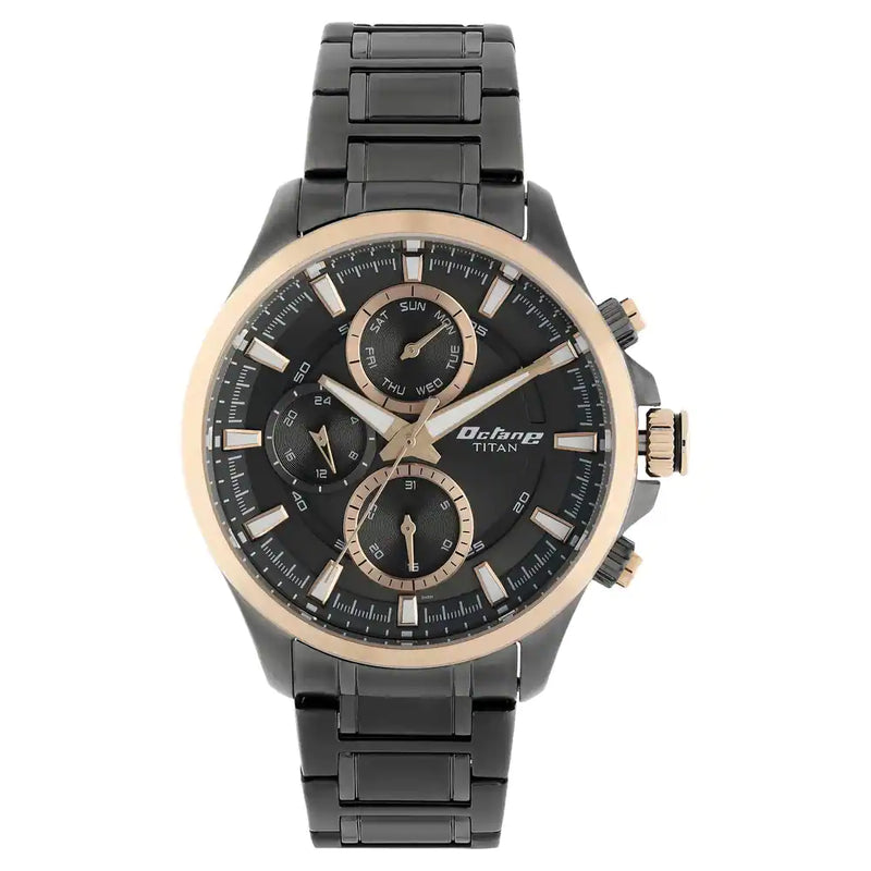 Titan Octane Black Dial Stainless Steel Strap Watch 90104KM04