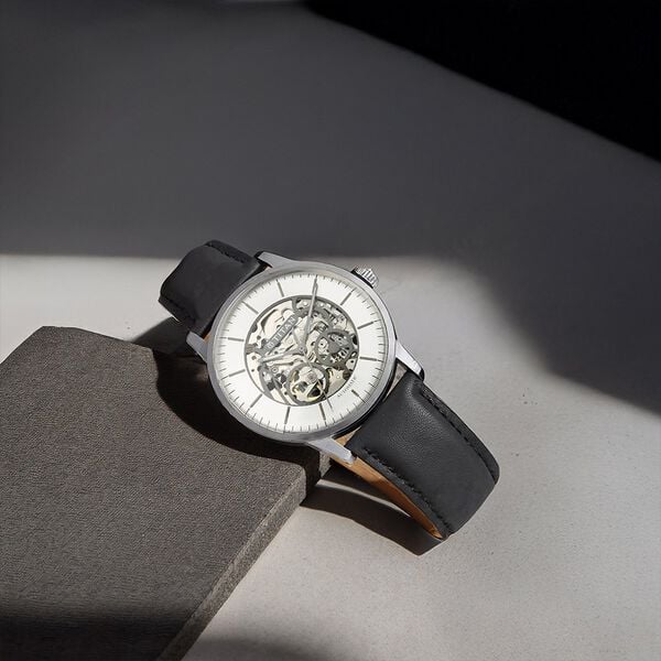 Titan Automatic Silver Dial Black Leather Strap Watch for Men 90110sl01