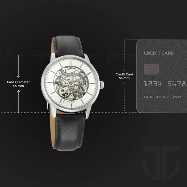 Titan Automatic Silver Dial Black Leather Strap Watch for Men 90110sl01 - KRISHNA WATCH COMPANY
