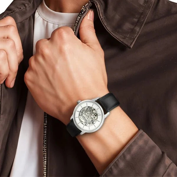 Titan Automatic Silver Dial Black Leather Strap Watch for Men 90110sl01 - KRISHNA WATCH COMPANY