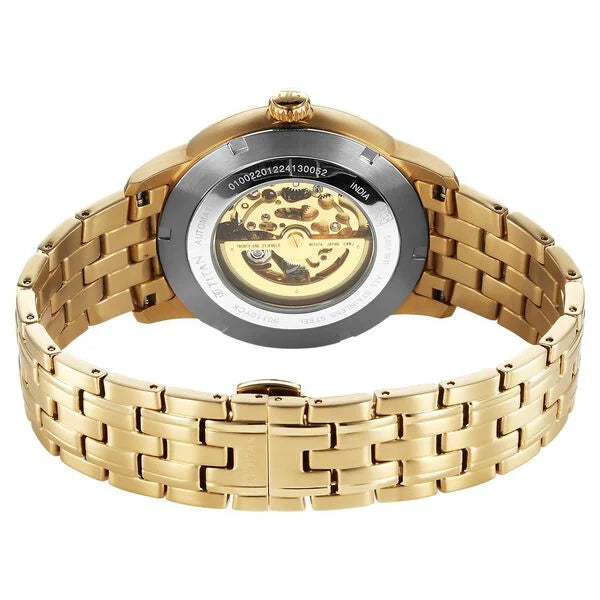 Titan Golden Heart Skeletal Automatic Analog with Silver Dial Yellow Gold Stainless Steel Strap Watch for Men 90110ym01