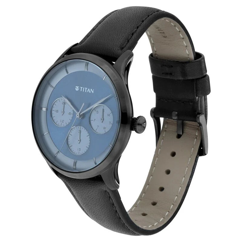Titan Light Leathers Blue Quartz Multifunction Leather Strap watch for Men 90125QL01 - KRISHNA WATCH COMPANY
