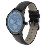 Titan Light Leathers Blue Quartz Multifunction Leather Strap watch for Men 90125QL01