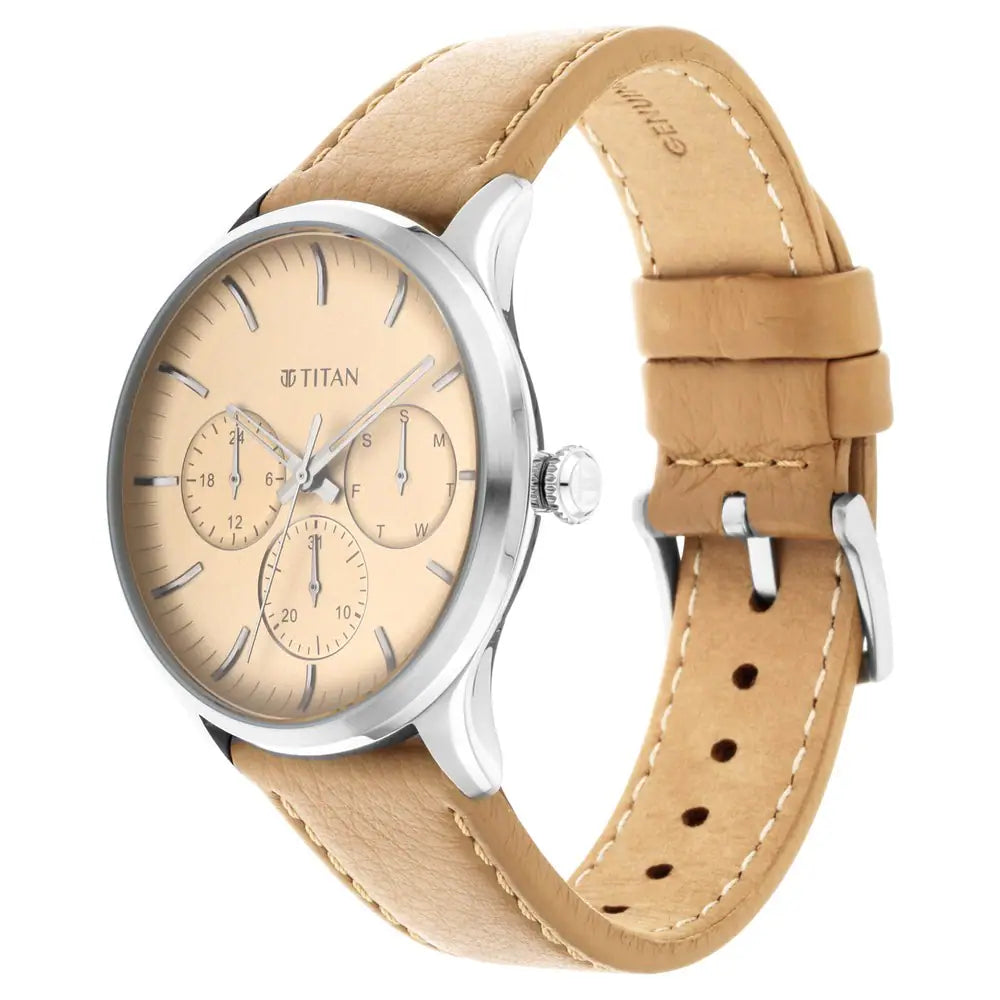 Titan Light Yellow Dial Leather Strap Watch 90125SL04 (DK820) - KRISHNA WATCH COMPANY