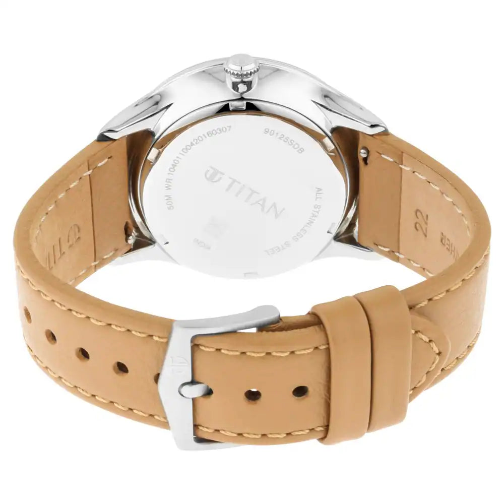 Titan Light Yellow Dial Leather Strap Watch 90125SL04 (DK820) - KRISHNA WATCH COMPANY
