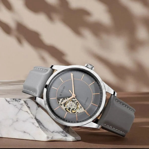 Titan Automatic Sectoral Grey Dial Grey Watch for Men - 90126SL01 - KRISHNA WATCH COMPANY