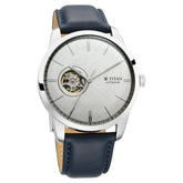Titan Automatic Silver Dial Leather Strap Watch for Men 90126SL02