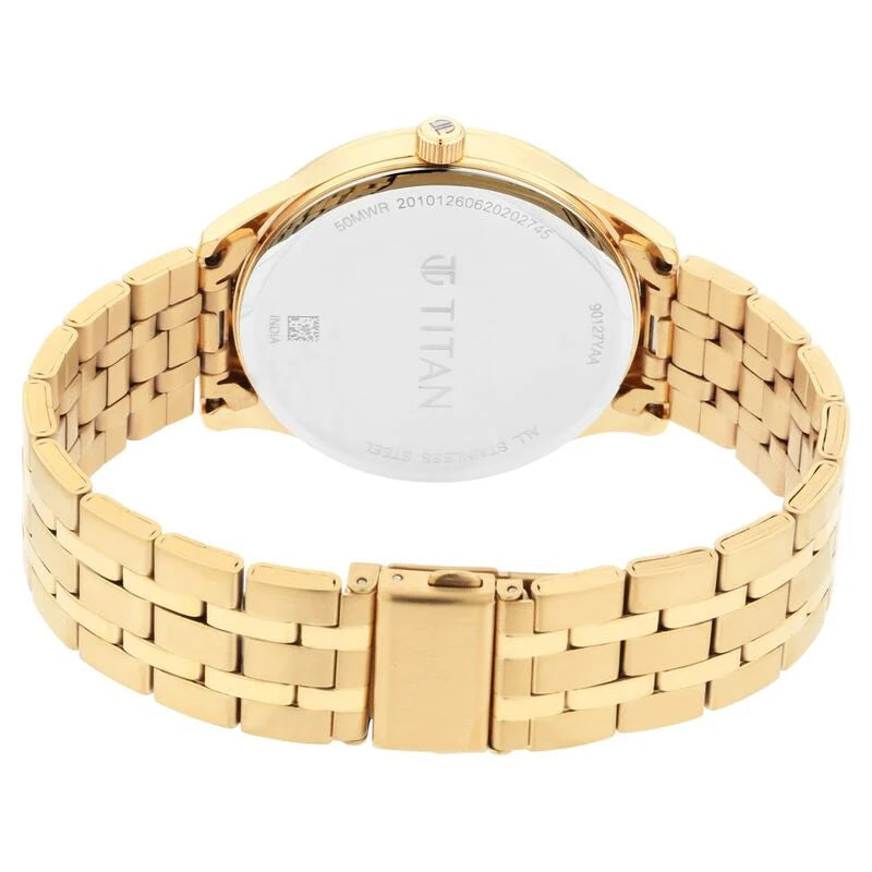 Titan Quartz Analog with Day and Date White Dial Stainless Steel Strap Watch for Men 90127YM01 - KRISHNA WATCH COMPANY