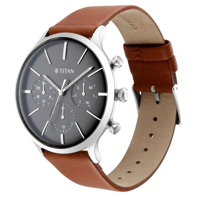 Titan Quartz Multifunction Blue Dial Leather Strap Watch for Men - 90134SL01 - KRISHNA WATCH COMPANY