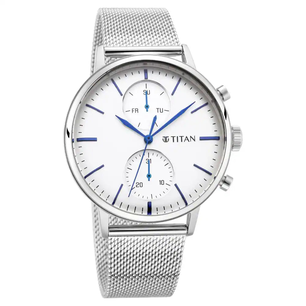 Titan Light Leathers Watch with Silver Dial & Silver Stainless Steel Strap NP90135SM01 - KRISHNA WATCH COMPANY