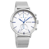 Titan Light Leathers Watch with Silver Dial & Silver Stainless Steel Strap NP90135SM01