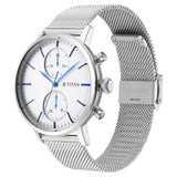 Titan Light Leathers Watch with Silver Dial & Silver Stainless Steel Strap NP90135SM01