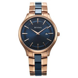 Titan Slim Ceramic Fusion Quartz Analog with Date Blue Dial Stainless Steel Strap Watch For Men 90142kd03