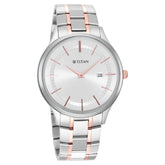 Titan Classique Slimline Silver Dial Analog with Date Stainless Steel Strap watch for Men 90142KM01