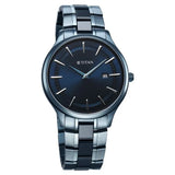 Titan Slim Ceramic Fusion Quartz Analog with Date Blue Dial Stainless Steel Strap Watch For Men 90142qd01