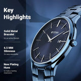 Titan Classique Slimline Blue Dial Quartz Analog with Date Stainless Steel Strap watch for Men 90142QM01