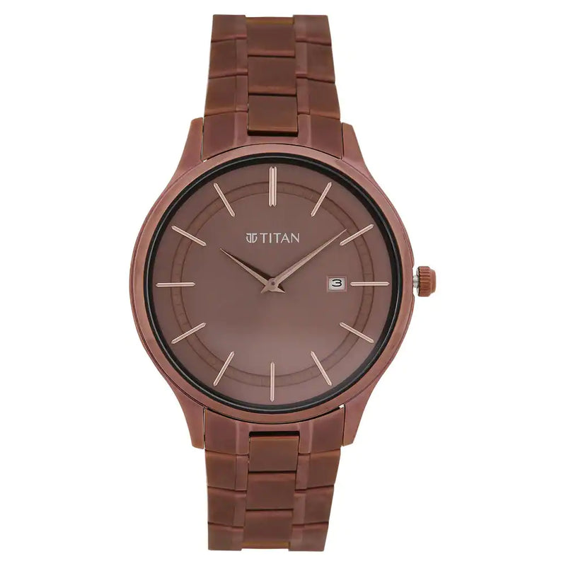 Titan Classique Slimline Brown Dial Stainless Steel Strap Watch 90142QM05 - KRISHNA WATCH COMPANY