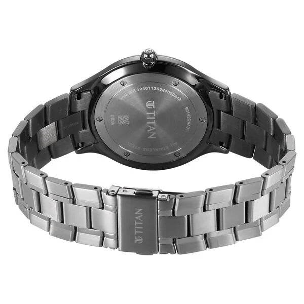 Titan Clasique Slim Quartz Analog with Date Grey Dial With Grey Color Stainless Steel Strap Watch For Men 90142qm06