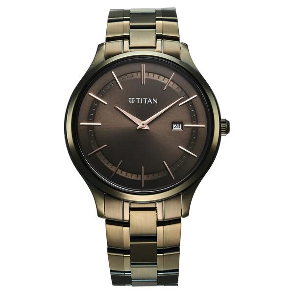 Titan Clasique Slim Quartz Analog with Date Brown Dial Watch For Men - 90142QM07 - KRISHNA WATCH COMPANY