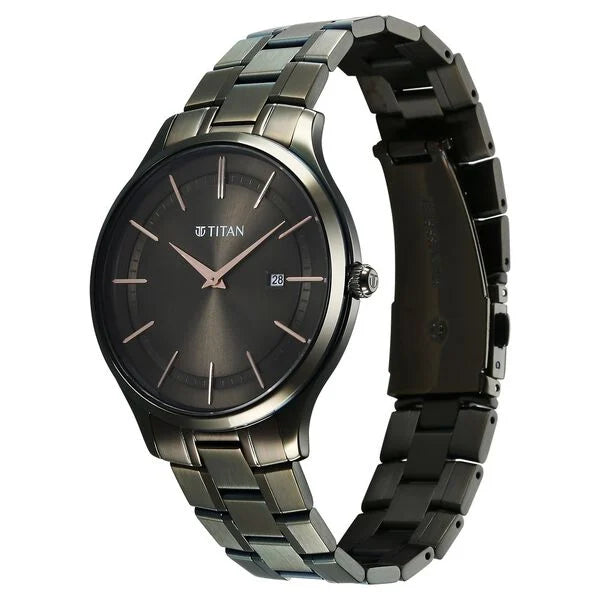 Titan Clasique Slim Quartz Analog with Date Brown Dial Watch For Men - 90142QM07 - KRISHNA WATCH COMPANY
