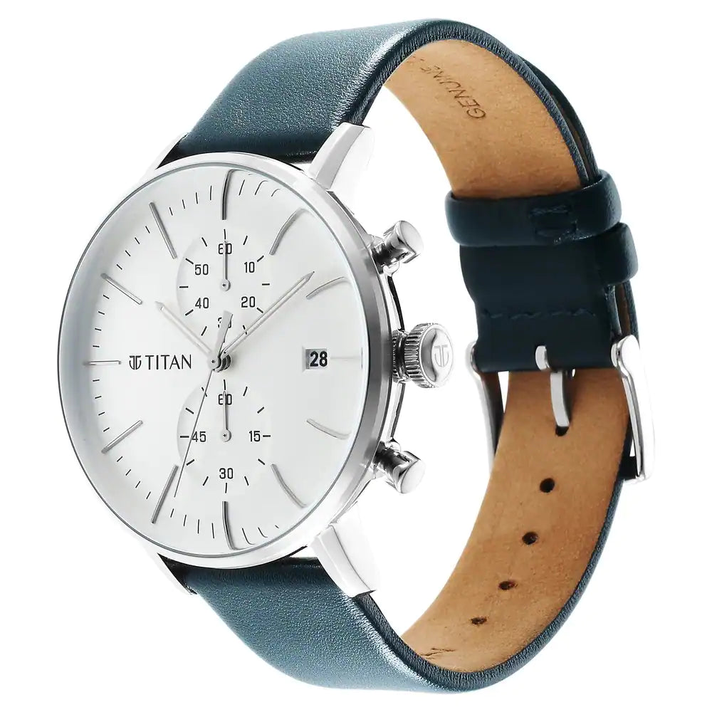 Titan Infinity Display Silver Dial Leather Strap Watch 90146SL01 - KRISHNA WATCH COMPANY