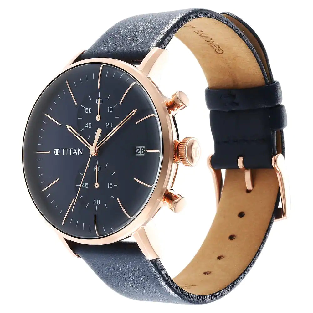 Titan Infinity Display Blue Dial Leather Strap Watch - 90146WL01 - KRISHNA WATCH COMPANY