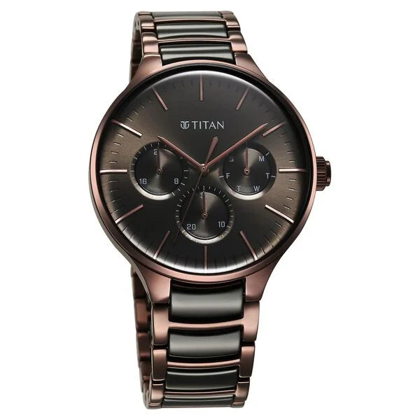 Titan Ceramic Fusion Quartz Multifunction Black Dial With Two Toned Color  Watch For Men - 90148KD05