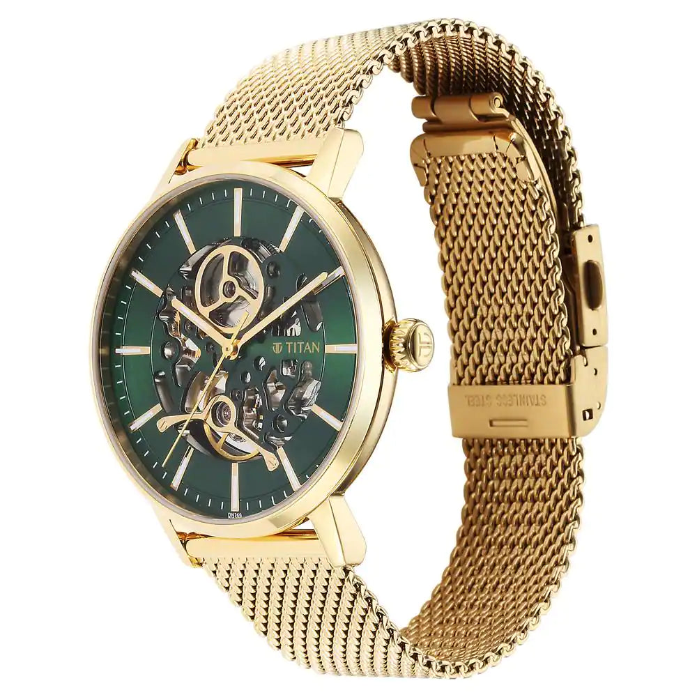 Titan Mechanical Slimline Green Dial Watch for Men - 90159YM01 - KRISHNA WATCH COMPANY