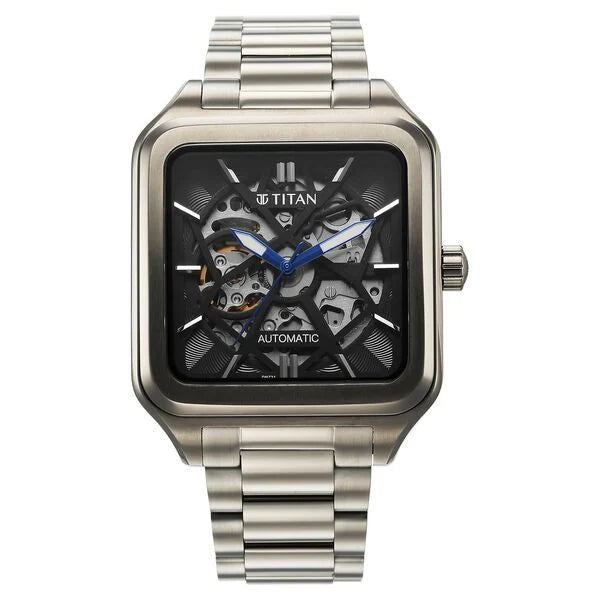Titan Shaped Automatics Anthracite Dial Grey Stainless Steel Strap watch for Men 90162qm01 - KRISHNA WATCH COMPANY