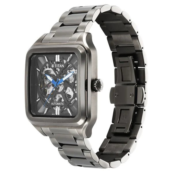 Titan Shaped Automatics Anthracite Dial Grey Stainless Steel Strap watch for Men 90162qm01 - KRISHNA WATCH COMPANY