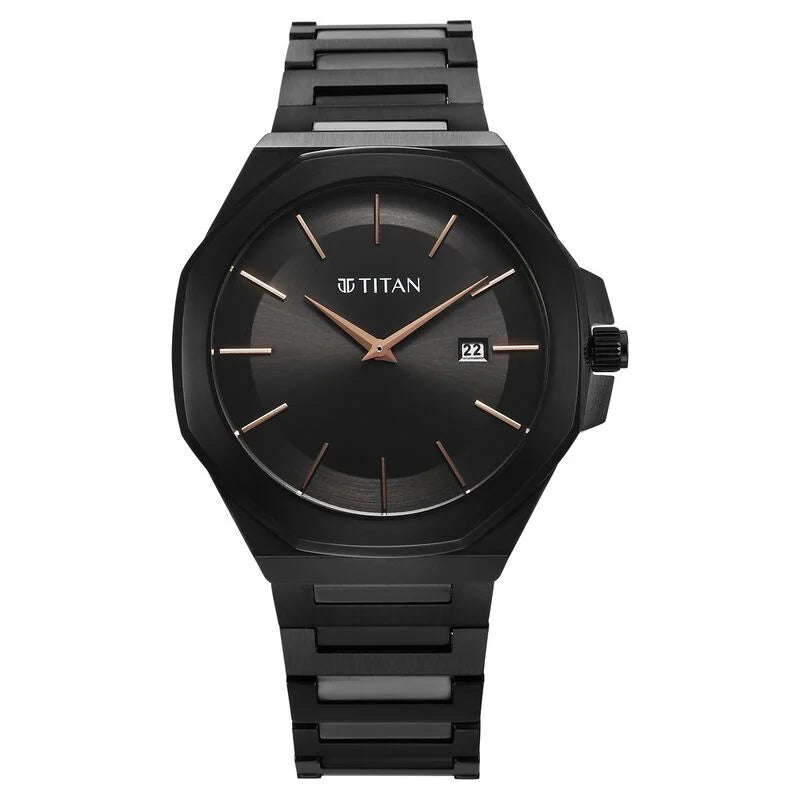 Titan Classic Slim Quartz Analog with Date Black Dial Stainless Steel Strap Watch for Men 90167NM01 - KRISHNA WATCH COMPANY