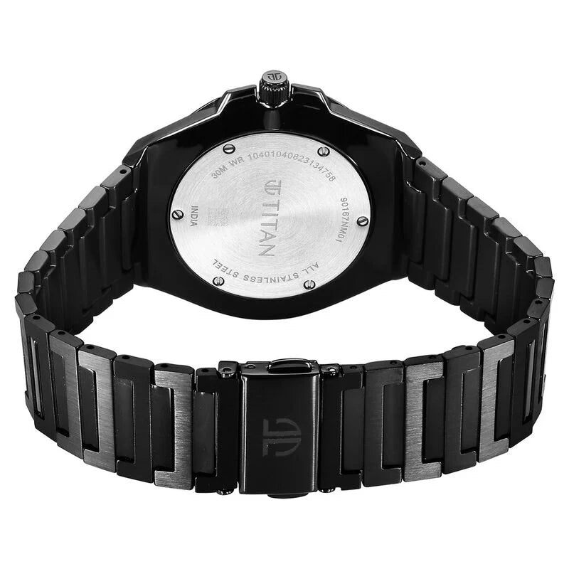 Titan Classic Slim Quartz Analog with Date Black Dial Stainless Steel Strap Watch for Men 90167NM01 - KRISHNA WATCH COMPANY