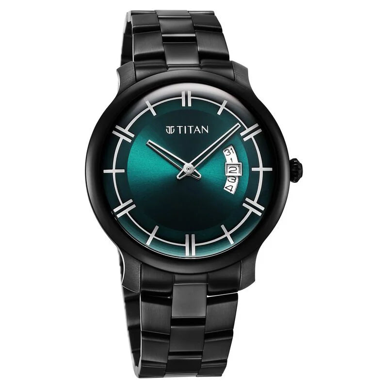 Titan Classic Distincta Green Dial Analog with Date Stainless Steel Strap Watch for Men NS90170NM01 / 90170NM01 - KRISHNA WATCH COMPANY