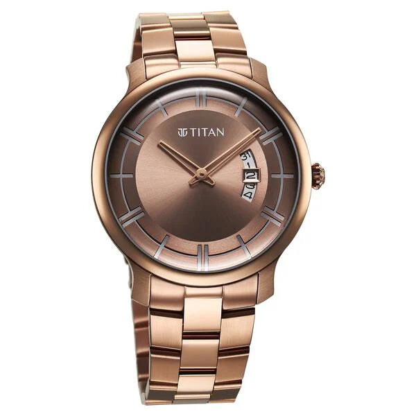 Titan Clasique Slim Quartz Analog with Date Coffee Brown Dial Stainless Steel Strap Watch For Men 90170qm02 - KRISHNA WATCH COMPANY