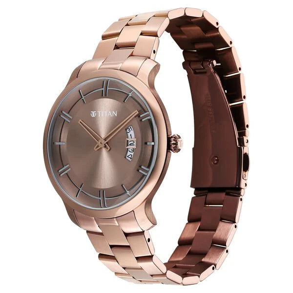 Titan Clasique Slim Quartz Analog with Date Coffee Brown Dial Stainless Steel Strap Watch For Men 90170qm02 - KRISHNA WATCH COMPANY