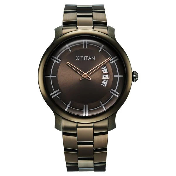 Titan Clasique Slim Quartz Analog with Date Green Dial Stainless Steel Strap Watch For Men 90170qm03 - KRISHNA WATCH COMPANY