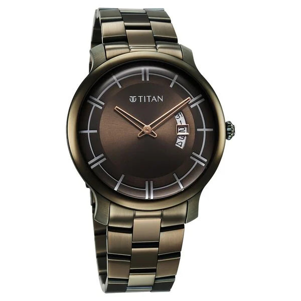 Titan Clasique Slim Quartz Analog with Date Green Dial Stainless Steel Strap Watch For Men 90170qm03 - KRISHNA WATCH COMPANY
