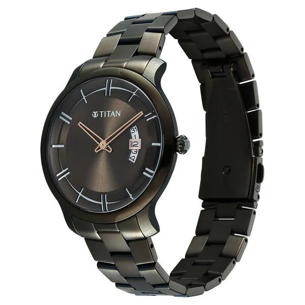 Titan Clasique Slim Quartz Analog with Date Green Dial Stainless Steel Strap Watch For Men 90170qm03 - KRISHNA WATCH COMPANY
